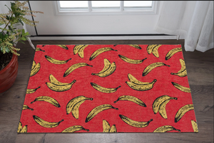 Homeroots 3' X 5' Red And Yellow Abstract Non Skid Area Rug  100% Pet 552048