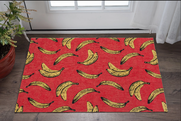 Homeroots 3' X 5' Red And Yellow Abstract Non Skid Area Rug  100% Pet 552048