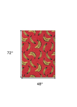 Homeroots 5' X 7' Red And Yellow Abstract Non Skid Area Rug  100% Pet 552049