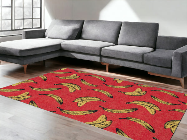 Homeroots 6' X 8' Red And Yellow Abstract Non Skid Area Rug  100% Pet 552050