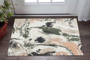 HomeRoots 3' X 5' Gray and Orange Abstract Non-Skid Area Rug – Stylish, Safe, and Perfect for High-Traffic Spaces! 552055