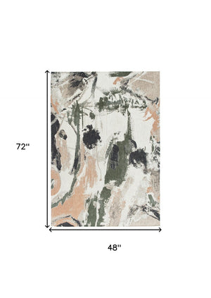 HomeRoots 5' Modern Gray and Orange Abstract Non-Skid Area Rug – Stylish, Durable Design for Any Space 552056