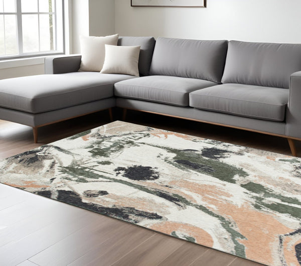 HomeRoots 7' Modern Gray and Orange Abstract Non-Skid Area Rug - Stylish, Durable, and Perfect for High-Traffic Areas 552058