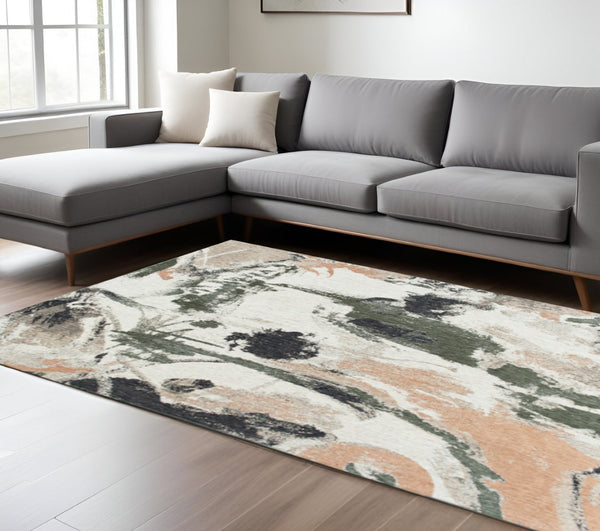 HomeRoots 8' X 11' Modern Gray and Orange Abstract Area Rug - Non-Skid, Durable, Stylish Accent for Any Room 552059