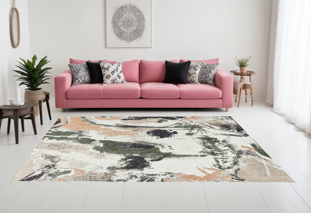 Homeroots 8' X 11' Gray And Orange Abstract Non Skid Area Rug  100% Pet 552059