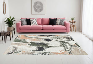 HomeRoots 9' Contemporary Gray and Orange Abstract Non-Skid Area Rug - Perfect for Living Rooms & Bedrooms! 552060