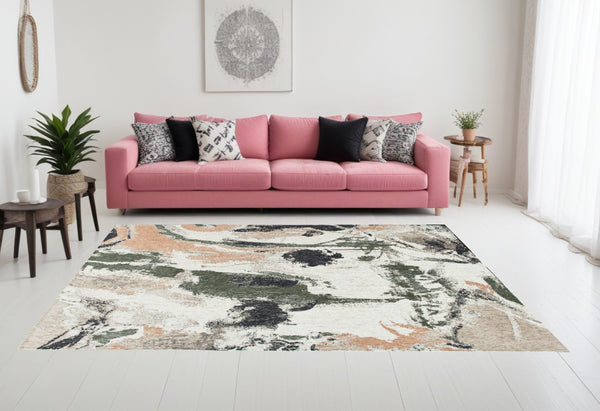 HomeRoots 9' Contemporary Gray and Orange Abstract Non-Skid Area Rug - Perfect for Living Rooms & Bedrooms! 552060