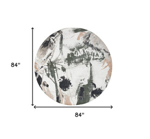 HomeRoots 8' Gray and Orange Round Abstract Area Rug – Non-Skid, Modern Geometric Design for Any Space 552061