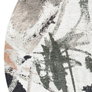 HomeRoots 8' Gray and Orange Round Abstract Area Rug – Non-Skid, Modern Geometric Design for Any Space 552061