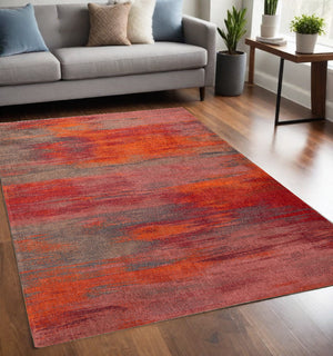 Homeroots 5' X 7' Red And Gray Abstract Non Skid Area Rug  100% Pet 552069