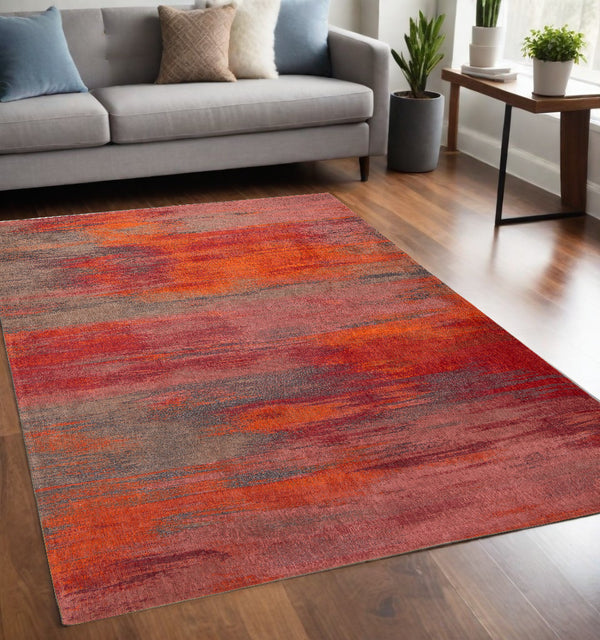 Homeroots 5' X 7' Red And Gray Abstract Non Skid Area Rug  100% Pet 552069