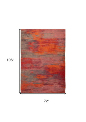 Homeroots 7' X 9' Red And Gray Abstract Non Skid Area Rug  100% Pet 552071