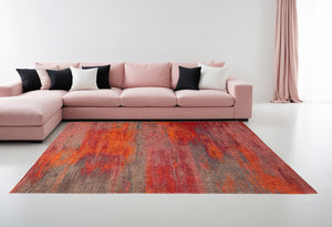 Homeroots 7' X 9' Red And Gray Abstract Non Skid Area Rug  100% Pet 552071