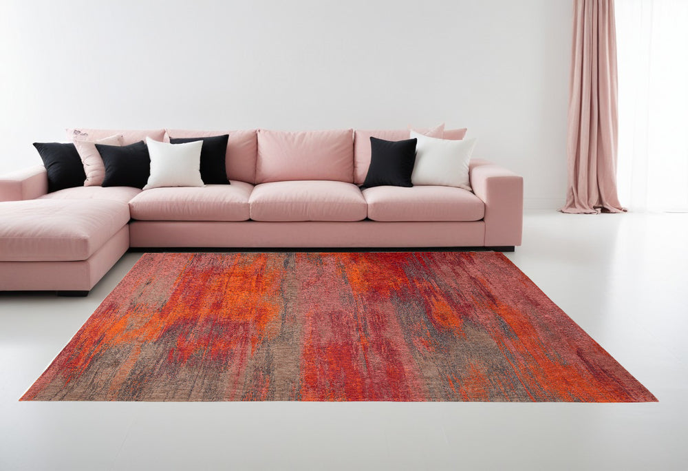 Homeroots 8' X 11' Red And Gray Abstract Non Skid Area Rug  100% Pet 552073