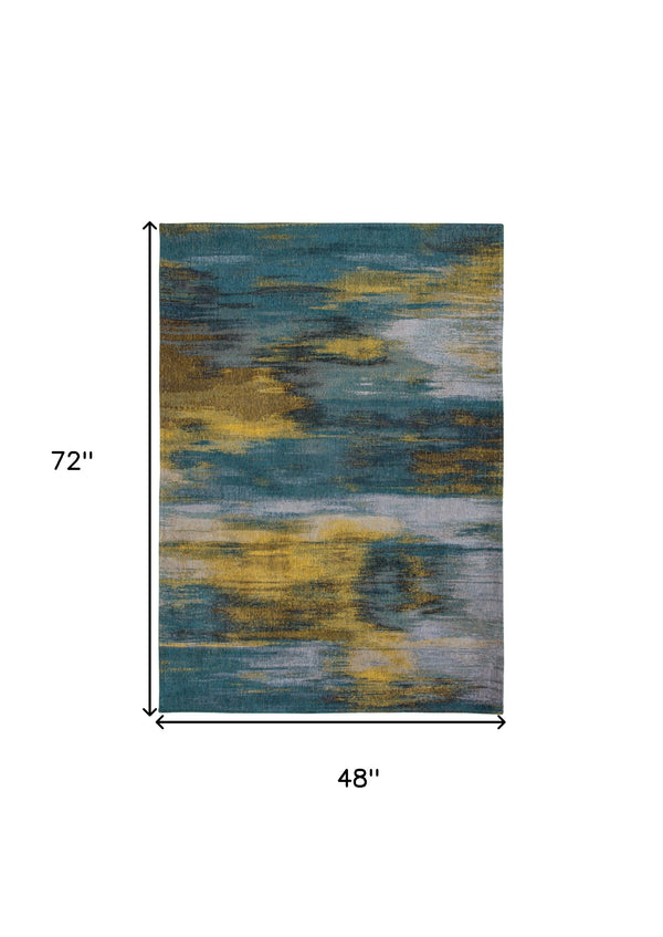 Homeroots 5' X 7' Blue And Yellow Abstract Non Skid Area Rug  100% Pet 552075