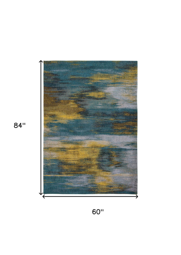 Homeroots 6' X 8' Blue And Yellow Abstract Non Skid Area Rug  100% Pet 552076