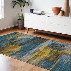 Homeroots 6' X 8' Blue And Yellow Abstract Non Skid Area Rug  100% Pet 552076