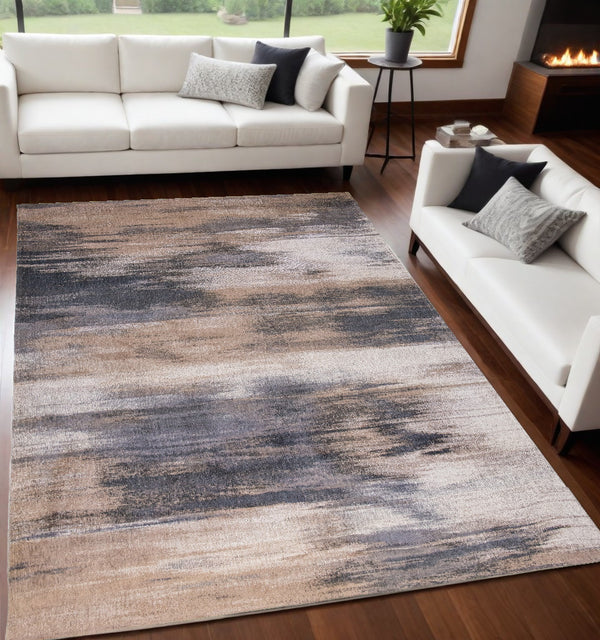 Homeroots 5' X 7' Gray And Beige Abstract Non Skid Area Rug  100% Pet 552081