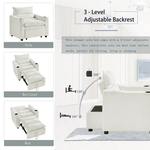 English Elm Sleeper 3-in-1 Convertible Sofa Chair Bed with Lychee Velvet, Adjustable Recline & Cup Holder Beige W1117P265773