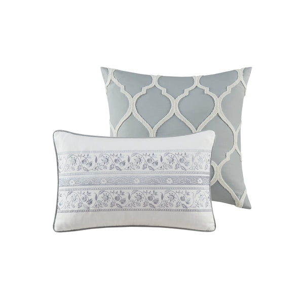 English Elm 6 Piece Cotton Comforter Set – Elegant Grey King Size Bedding With Decorative Pillows & Bedskirt B03595745