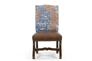 HomeRoots Set of Two Rustic Solid Wood Dining Side Chairs with Chenille and Leather Upholstery for Comfort 552133