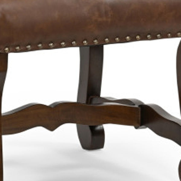 HomeRoots Set of Two Rustic Solid Wood Dining Side Chairs with Chenille and Leather Upholstery for Comfort 552133