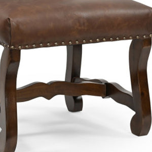 HomeRoots Set of Two Rustic Solid Wood Dining Side Chairs with Chenille and Leather Upholstery for Comfort 552133