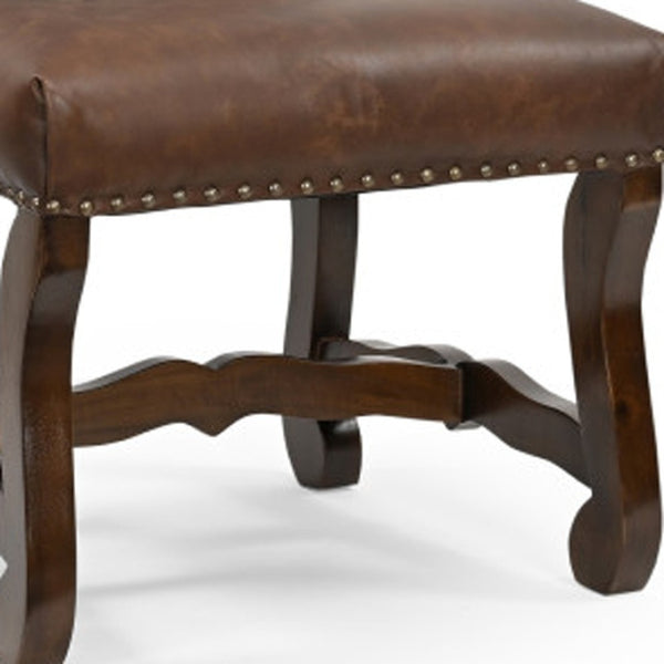 HomeRoots Set of Two Rustic Solid Wood Dining Side Chairs with Chenille and Leather Upholstery for Comfort 552133