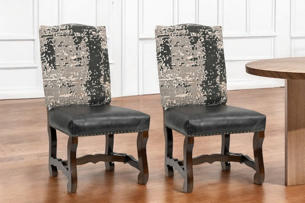 Homeroots Set Of Two Stylish Black Gray And Brown Upholstered Solid Wood Dining Chairs With Nailhead Trim   552134