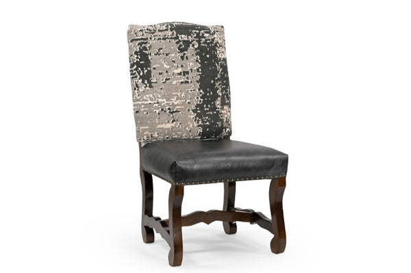 Homeroots Set Of Two Stylish Black Gray And Brown Upholstered Solid Wood Dining Chairs With Nailhead Trim   552134