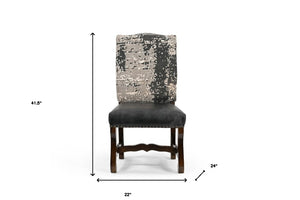 Homeroots Set Of Two Stylish Black Gray And Brown Upholstered Solid Wood Dining Chairs With Nailhead Trim   552134