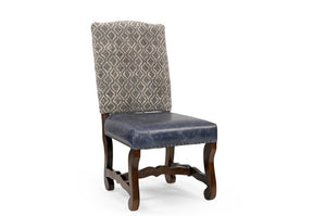 Homeroots Set Of Two Stylish Blue & Brown Solid Wood Upholstered Chenille Leather Dining Chairs For Any Room   552135