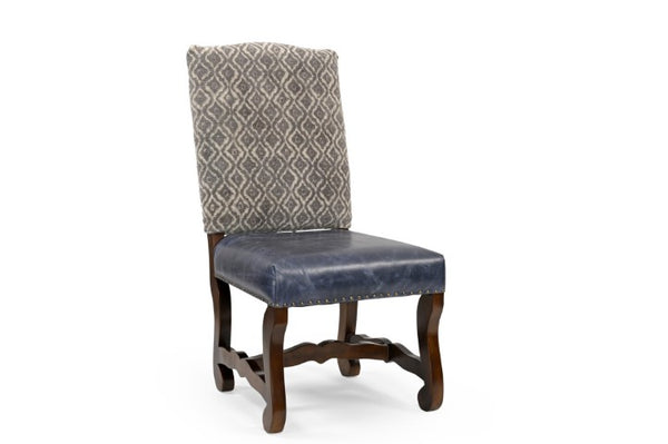Homeroots Set Of Two Stylish Blue & Brown Solid Wood Upholstered Chenille Leather Dining Chairs For Any Room   552135
