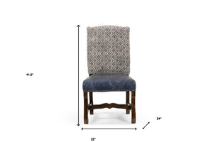 Homeroots Set Of Two Stylish Blue & Brown Solid Wood Upholstered Chenille Leather Dining Chairs For Any Room   552135