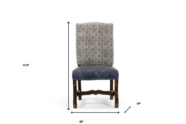 Homeroots Set Of Two Stylish Blue & Brown Solid Wood Upholstered Chenille Leather Dining Chairs For Any Room   552135