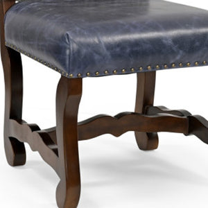 Homeroots Set Of Two Stylish Blue & Brown Solid Wood Upholstered Chenille Leather Dining Chairs For Any Room   552135