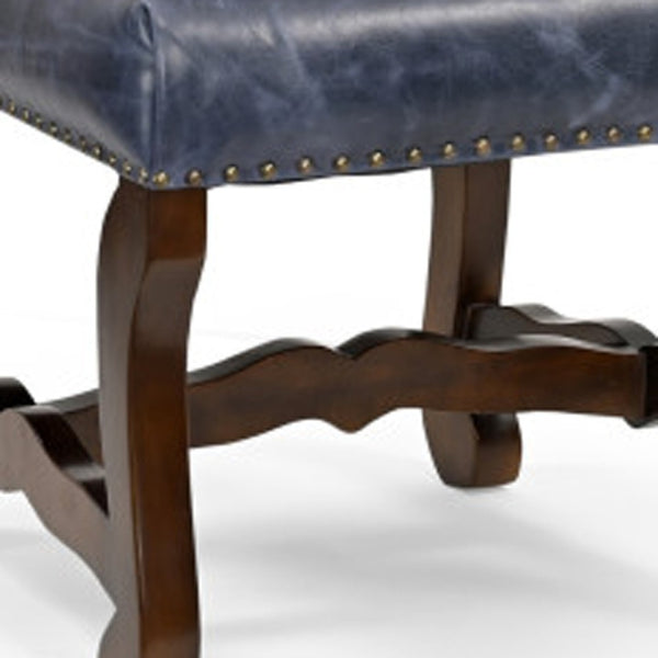 Homeroots Set Of Two Stylish Blue & Brown Solid Wood Upholstered Chenille Leather Dining Chairs For Any Room   552135