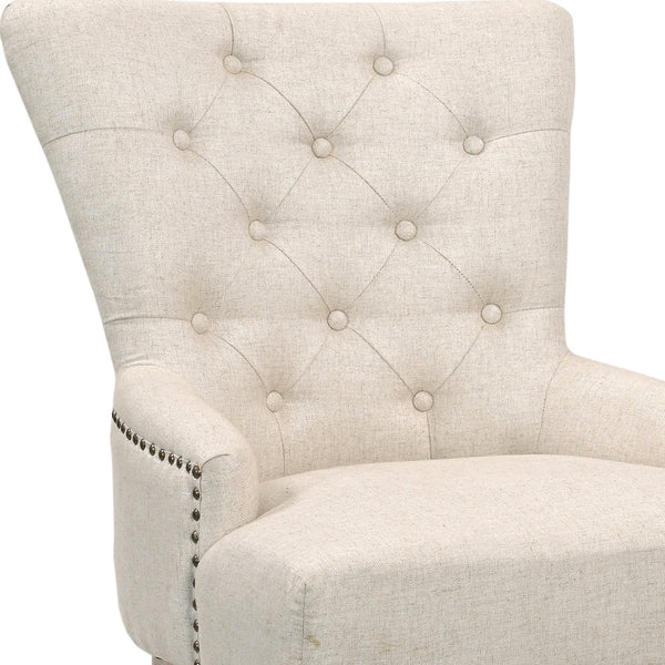 Homeroots 24" Beige Fabric Tufted Arm Chair   552136