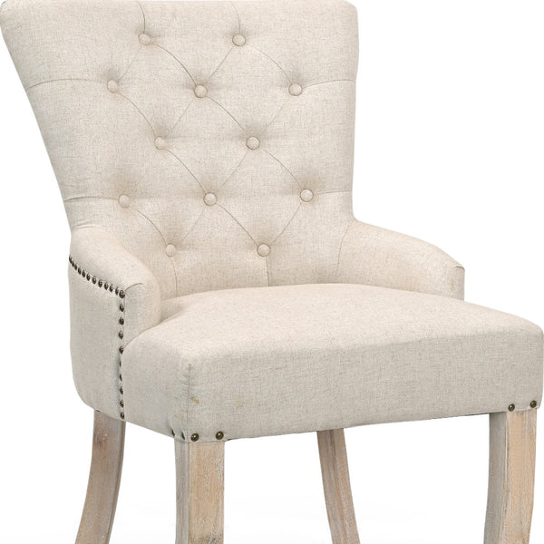 Homeroots 24" Beige Fabric Tufted Arm Chair   552136