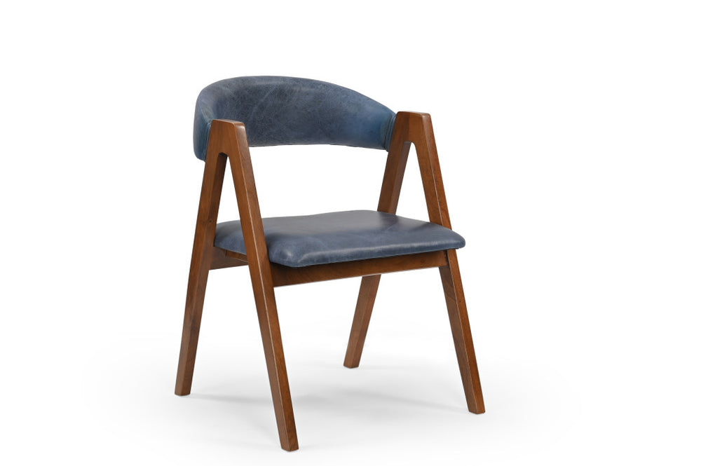 Homeroots 22" Blue And Brown Genuine Leather Arm Chair   552137