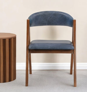 Homeroots 22" Blue And Brown Genuine Leather Arm Chair   552137