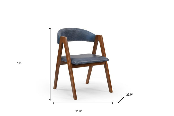 Homeroots 22" Blue And Brown Genuine Leather Arm Chair   552137