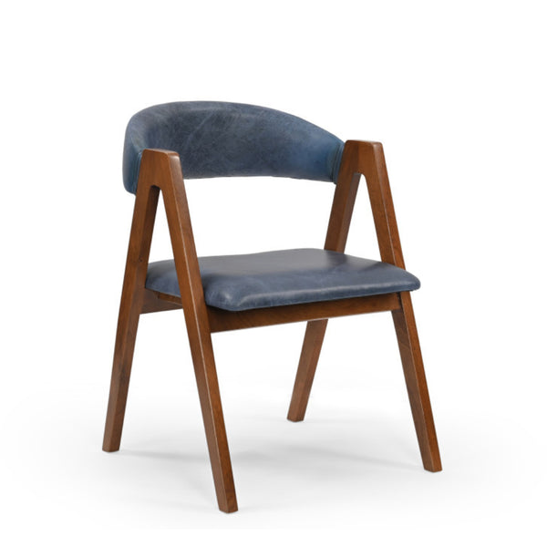 Homeroots 22" Blue And Brown Genuine Leather Arm Chair   552137