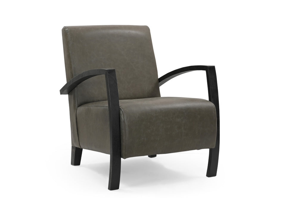 Homeroots 26" Green And Black Top Grain Leather Arm Chair   552138