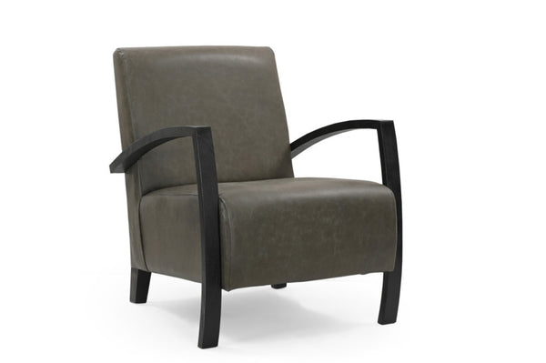 HomeRoots 26" Mid-Century Modern Green & Black Leather Armchair - Stylish Comfort with Unique Square Arms 552138