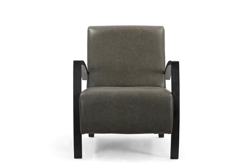 Homeroots 26" Green And Black Top Grain Leather Arm Chair   552138