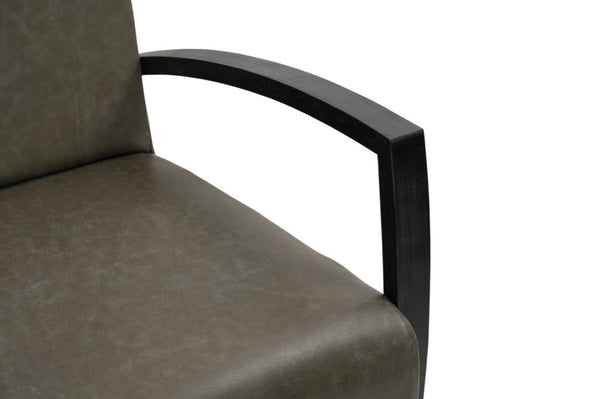 HomeRoots 26" Mid-Century Modern Green & Black Leather Armchair - Stylish Comfort with Unique Square Arms 552138