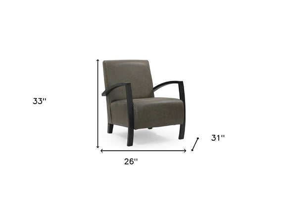 HomeRoots 26" Mid-Century Modern Green & Black Leather Armchair - Stylish Comfort with Unique Square Arms 552138