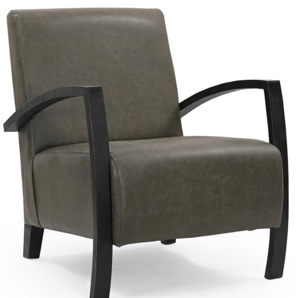 HomeRoots 26" Mid-Century Modern Green & Black Leather Armchair - Stylish Comfort with Unique Square Arms 552138