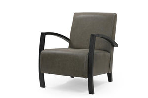 HomeRoots 26" Mid-Century Modern Green & Black Leather Armchair - Stylish Comfort with Unique Square Arms 552138